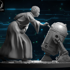 Figurine en plastique impression 3D de Leia de Star Wars avec R2 D2